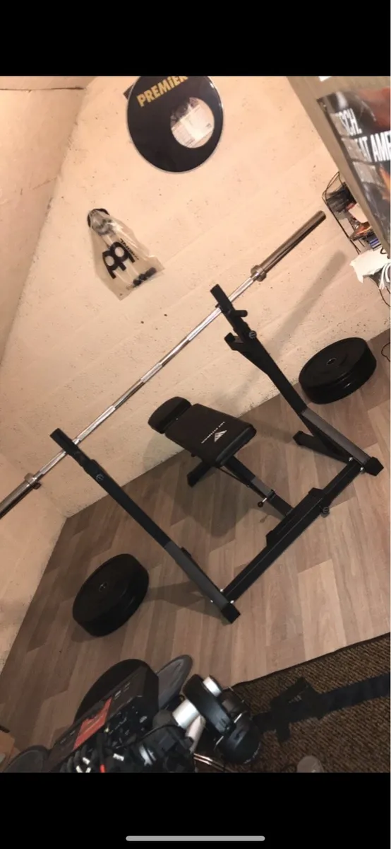 Hit fitness bench,adjustable rack, clips + 80kg - Image 1