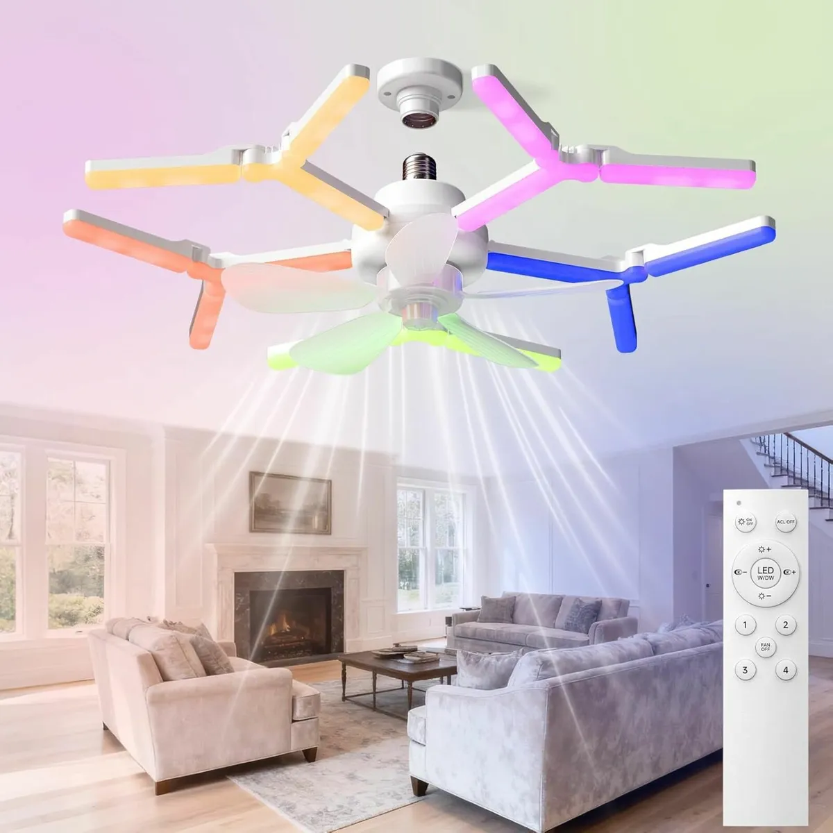 Smart RGB Ceiling Fan with Light and Remote, 68cm