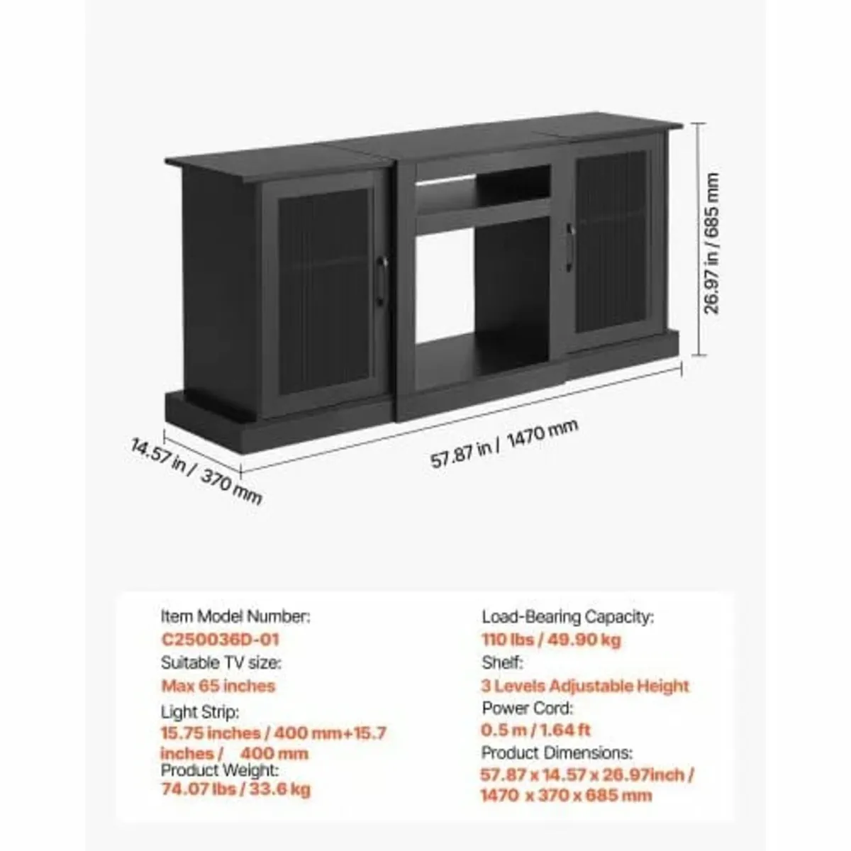 TV Stand for TVs up to 1651 mm, Modern Entertainme - Image 3