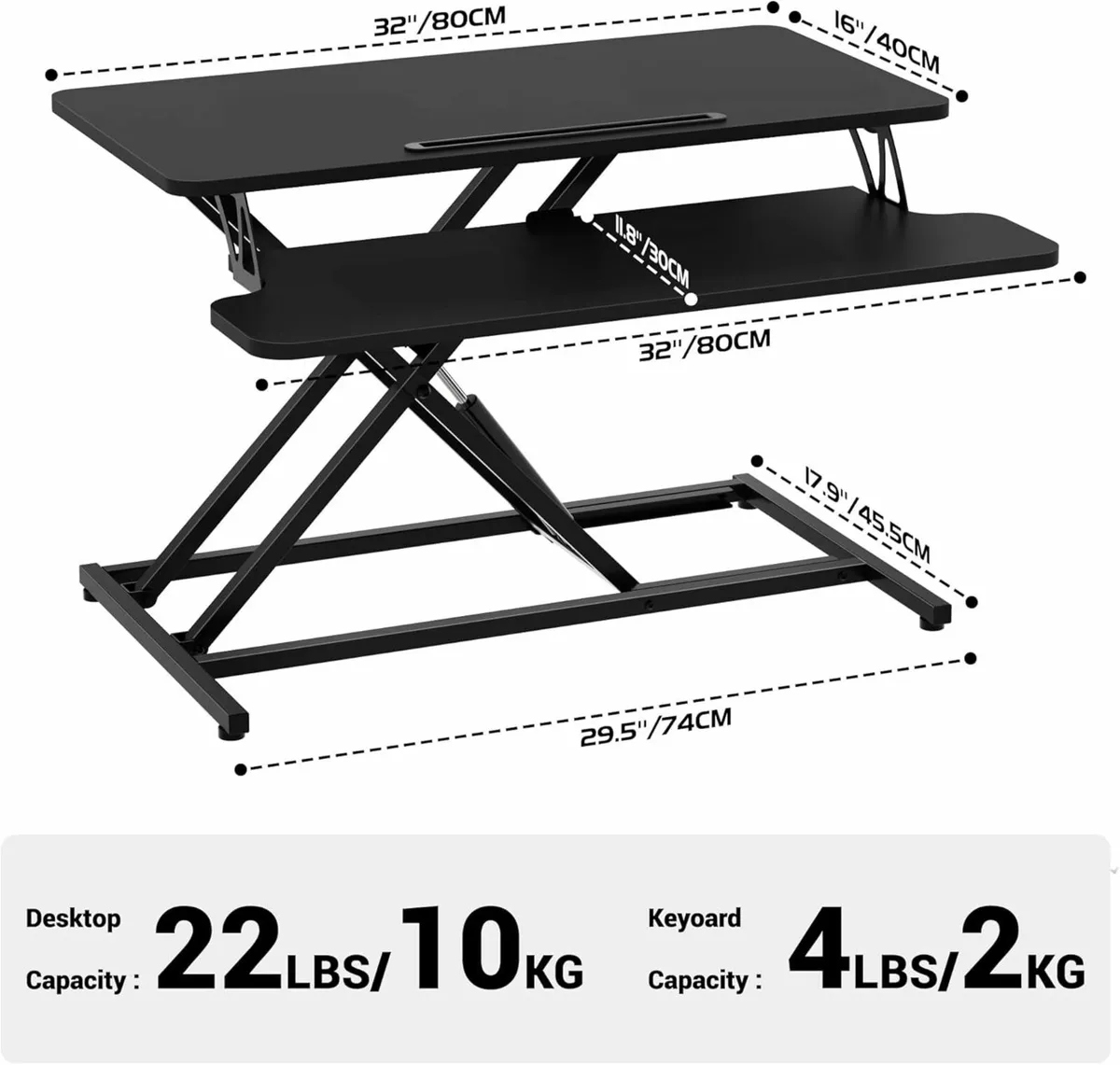 Standing Desk Converter 80cm Wide Height Adjust - Image 3