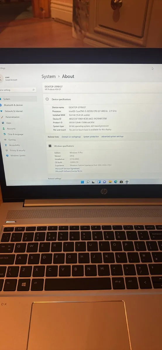 HP probook 10th gen 15.6 screen FHD 256 SSD 16 Ram - Image 4