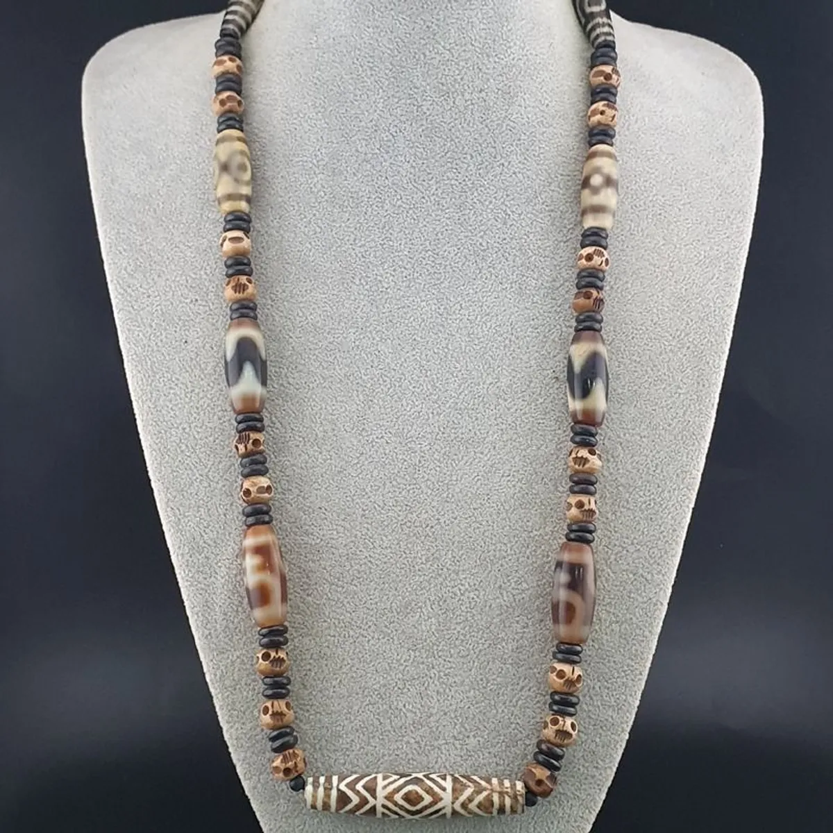 Antique Burmese Pumtek Pyu & Himalayan Tibetan Agate with Skull Shape Beads Necklace - Image 2