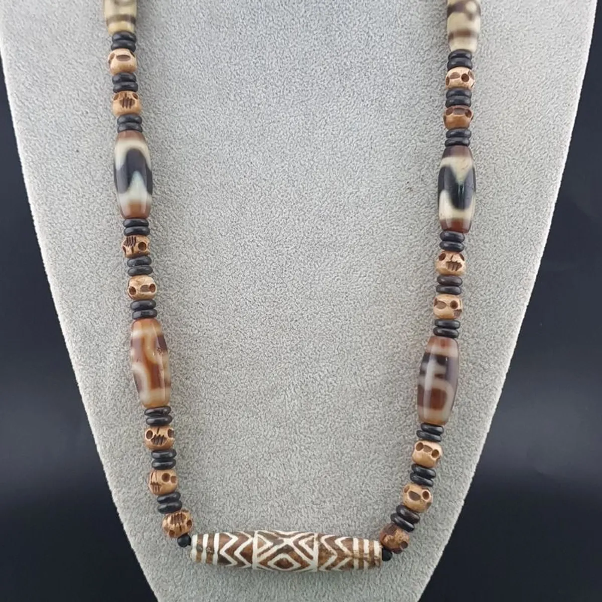 Antique Burmese Pumtek Pyu & Himalayan Tibetan Agate with Skull Shape Beads Necklace - Image 3