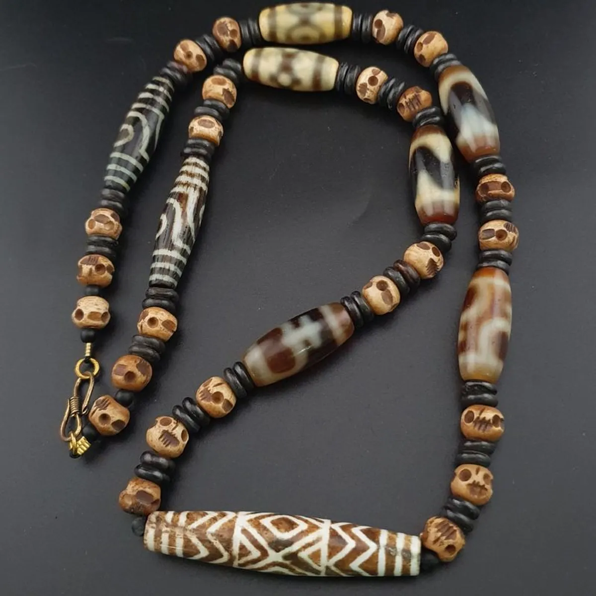 Antique Burmese Pumtek Pyu & Himalayan Tibetan Agate with Skull Shape Beads Necklace - Image 4