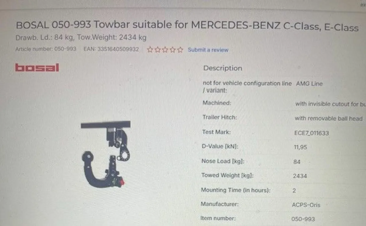 Towbar kit: Bosal / ORIS 050-993 New - Image 2