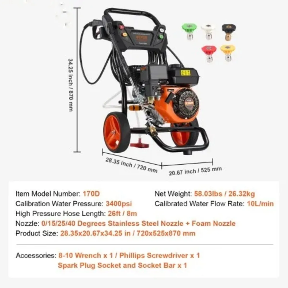 Gas Pressure Washer, 3400 PSI 2.6 GPM, Gas Powered - Image 4