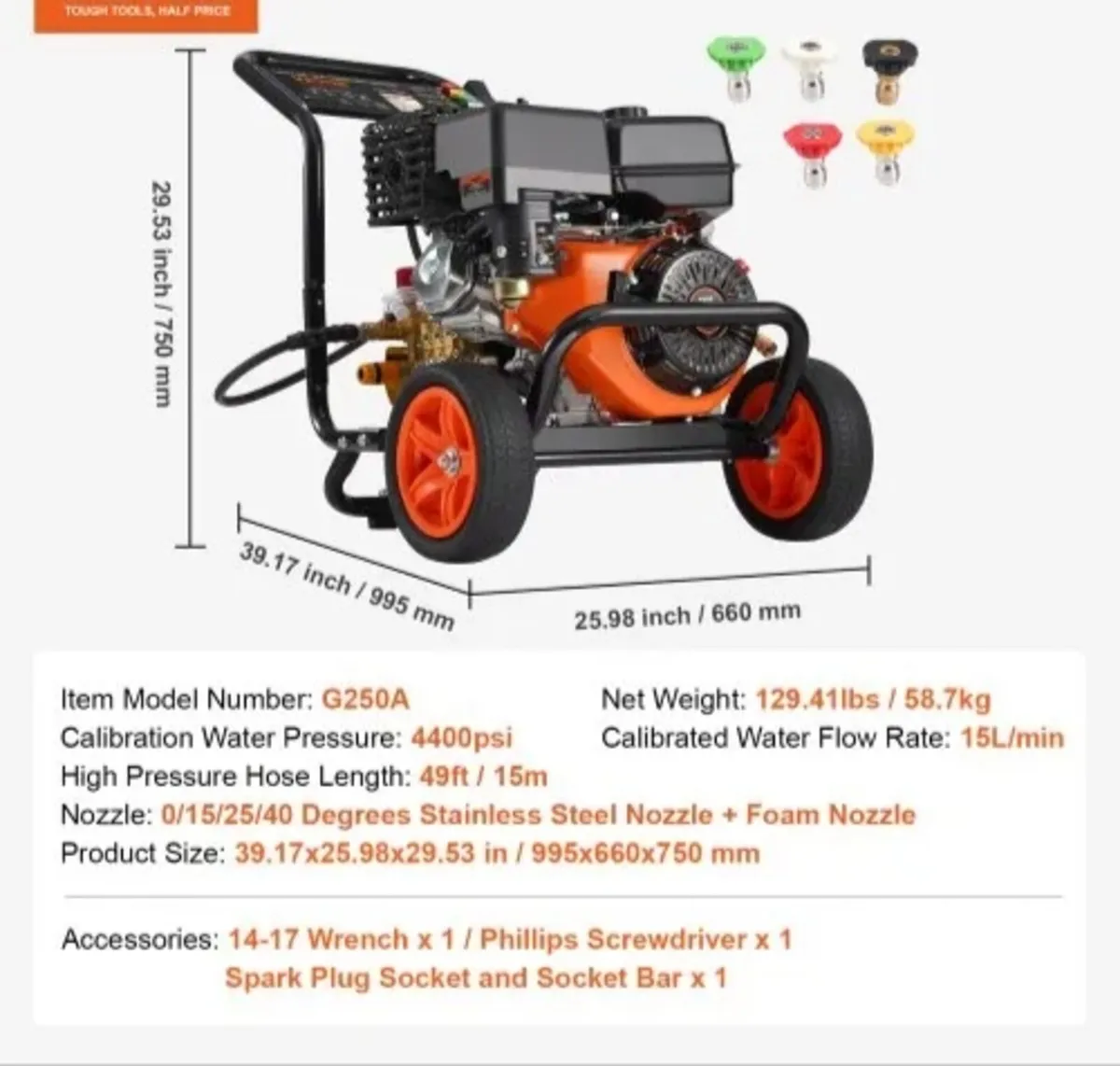 Gas Pressure Washer, 4400 PSI 15L/min, 4 GPM Gas P - Image 4