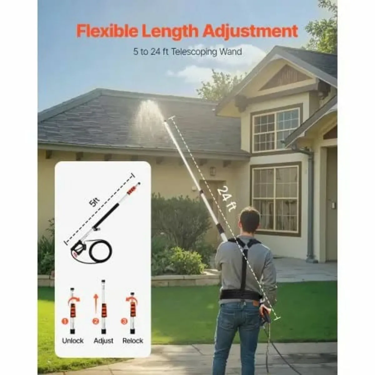 Pressure Washer Telescoping Wand, 24 ft, 4000 psi, - Image 2