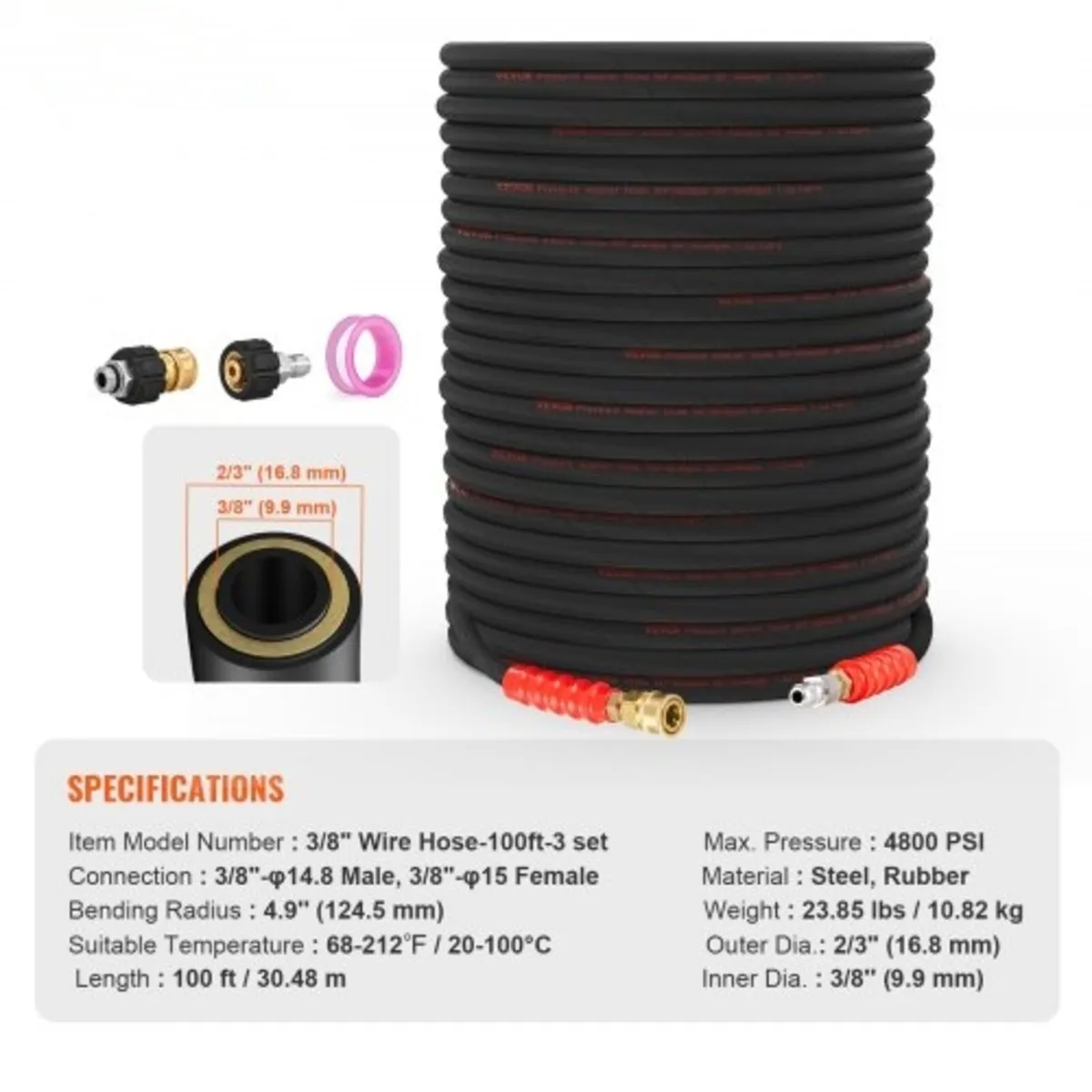 Pressure Washer Hose, 30.5m, Kink Free 3/8"-φ14.8 - Image 4