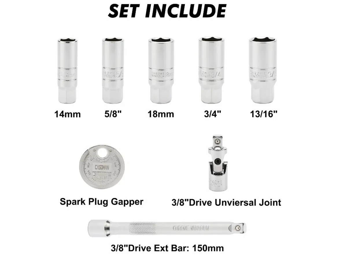 CASOMAN 3/8-Inch Drive Spark Plug Socket Set - Image 2