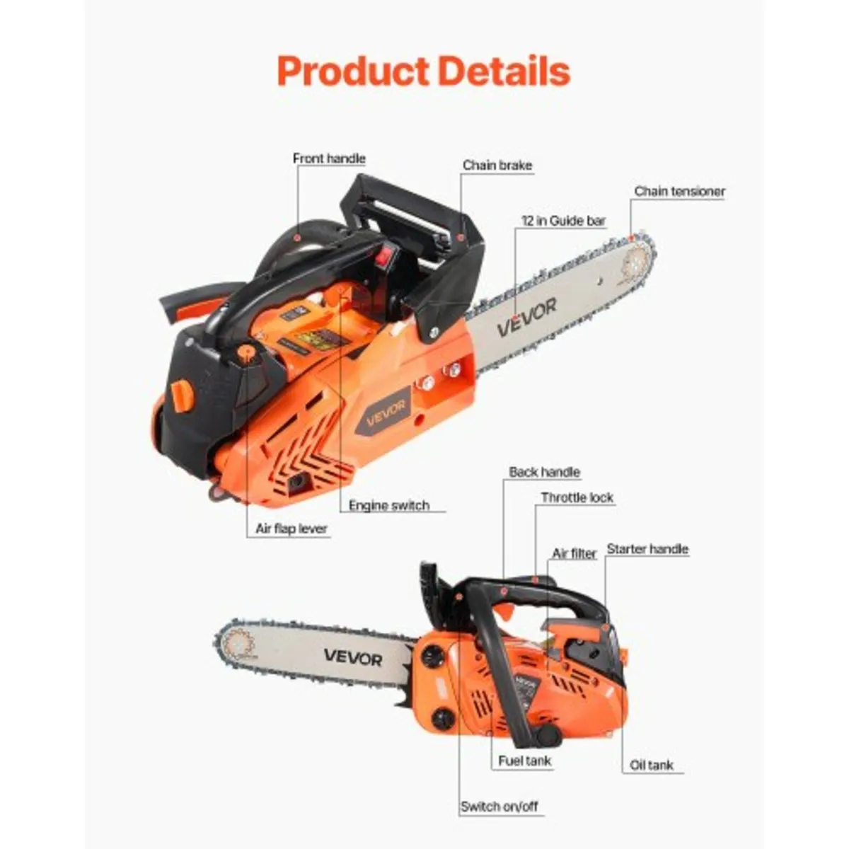 25 cc Gas Chainsaw, 12 inch Gas Powered Chainsaw, - Image 2