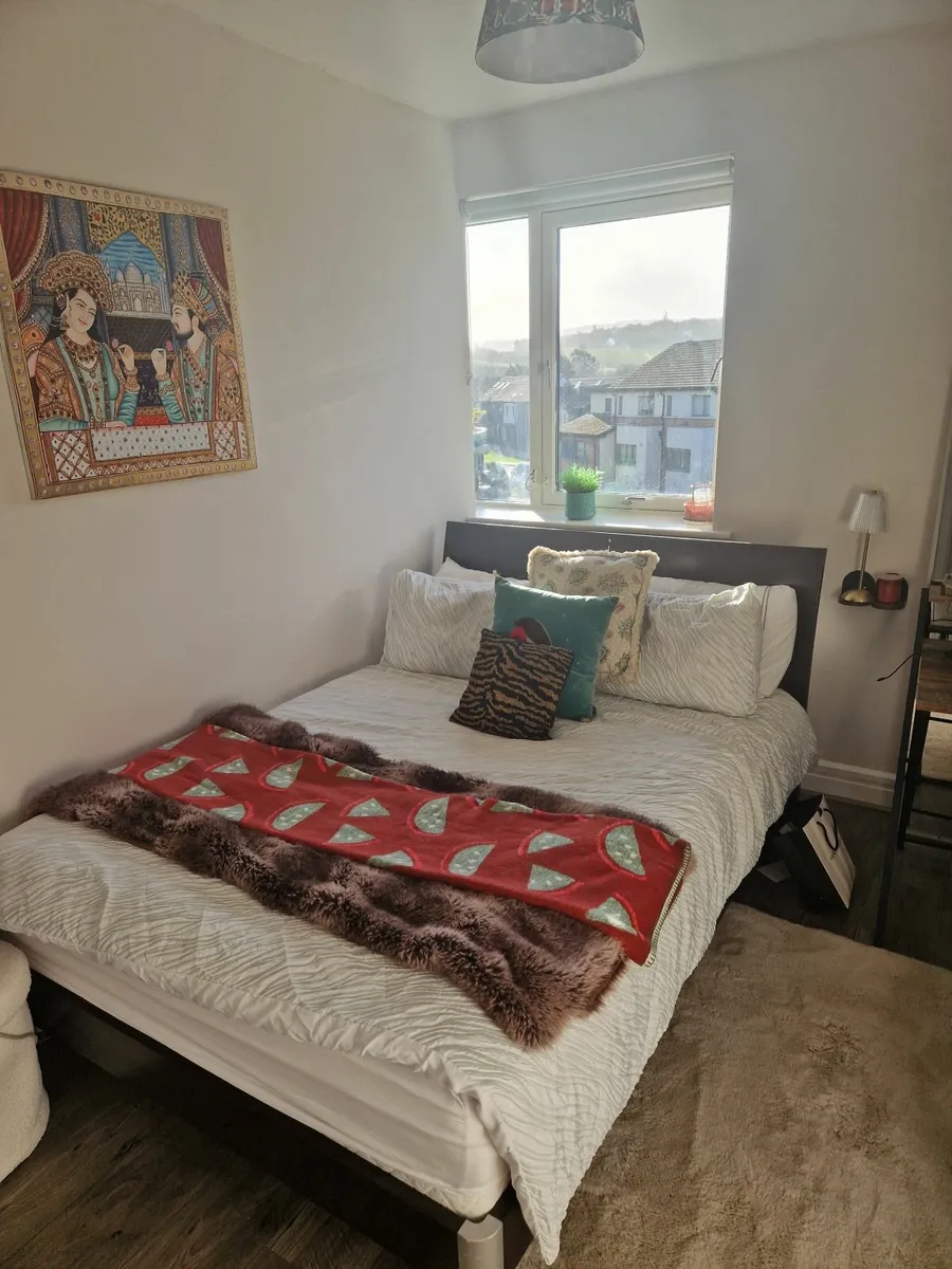 Dark oak double bed frame and Emily mattress - Image 1