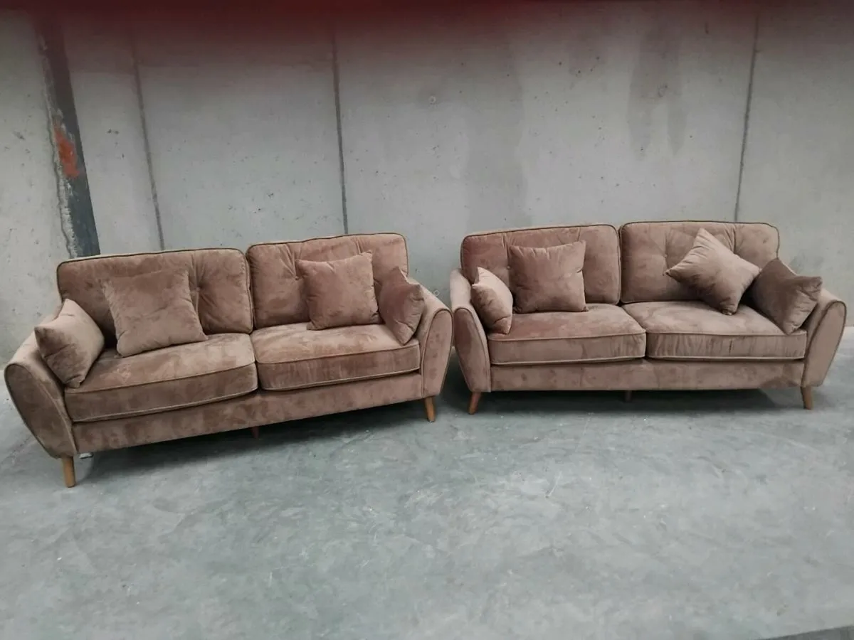 2 x3 seater Brown fabric sofas brand new