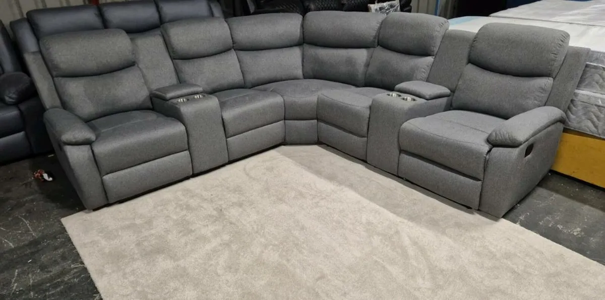 New Stanley Grey Fabric Corner Recliner Sofa - Image 3