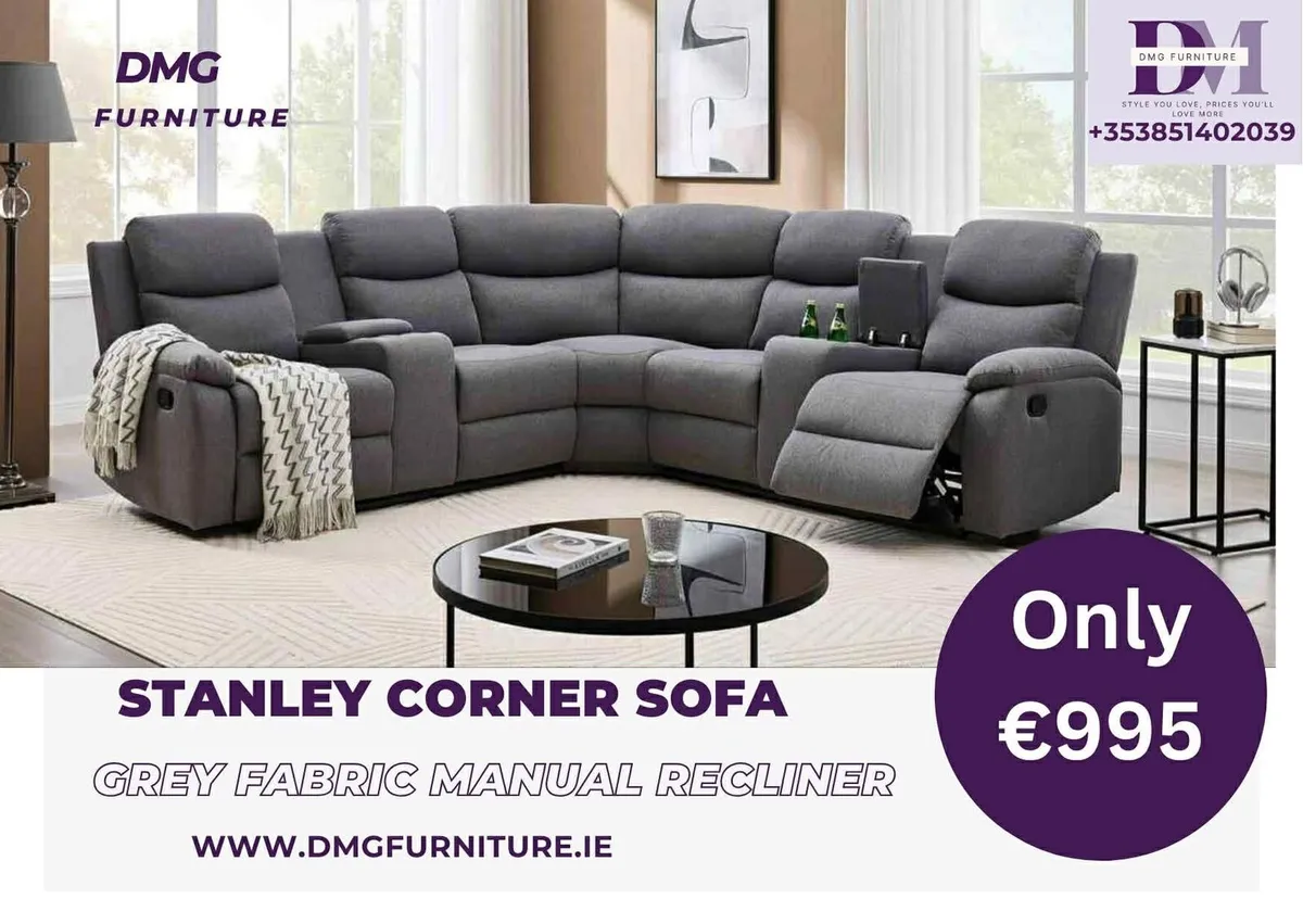 New Stanley Grey Fabric Corner Recliner Sofa - Image 1