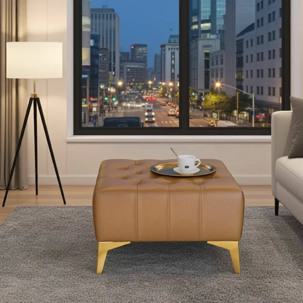 Footstool bench pouffe eco leather - Image 2