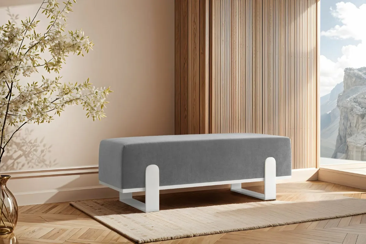 Aria Modern Velvet Bench with Gold Metal Legs - Image 1