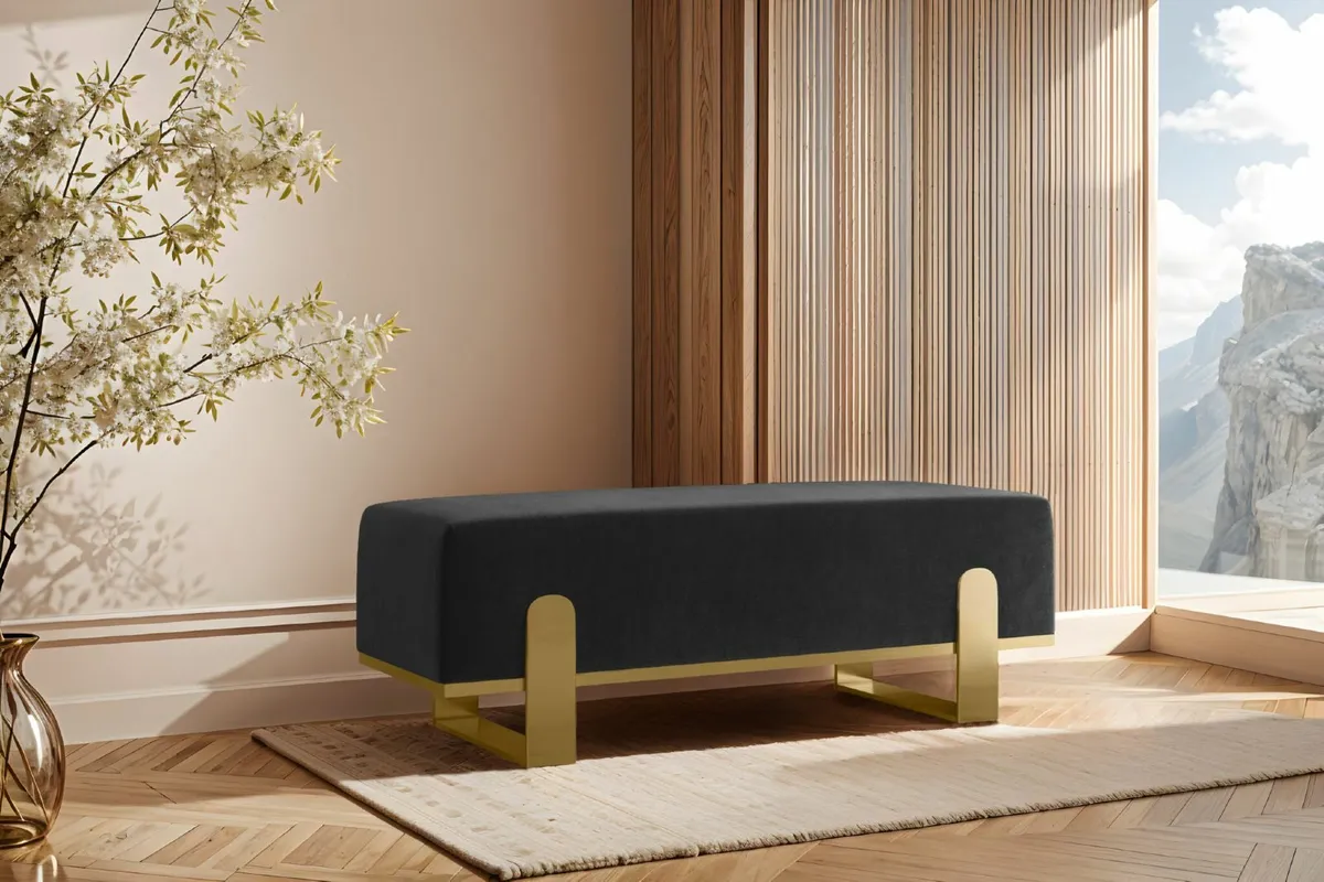 Aria Modern Velvet Bench with Gold Metal Legs - Image 2