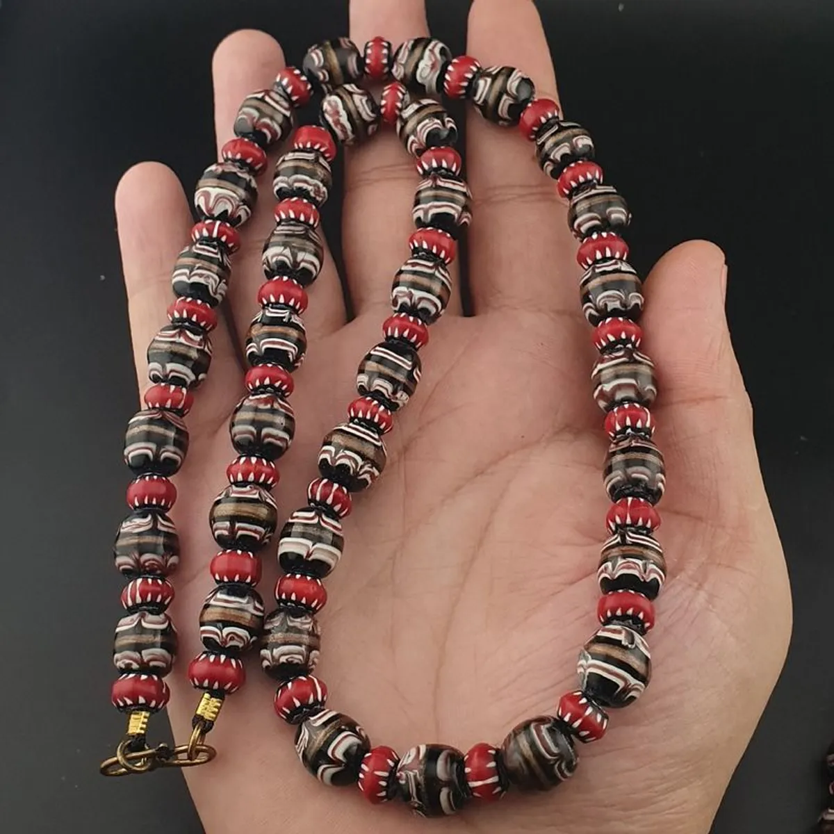 Antique Murano Style Aventurine & Chevron Glass Beads Necklace - Image 4