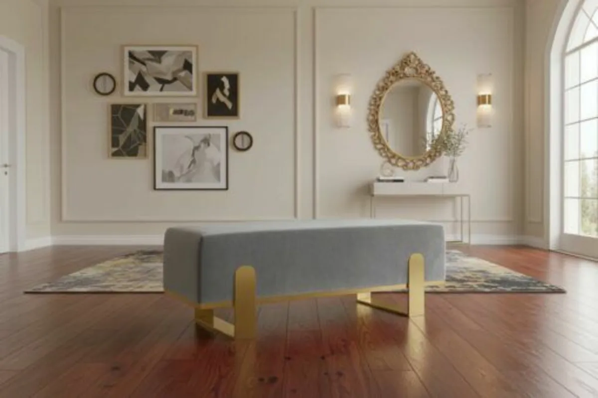 Aria Modern Velvet Bench with Gold Metal Legs - Image 3