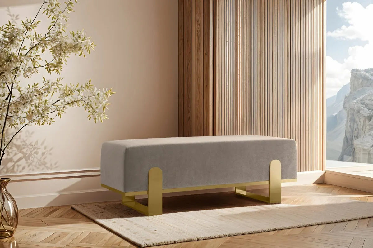Aria Modern Velvet Bench with Gold Metal Legs - Image 4