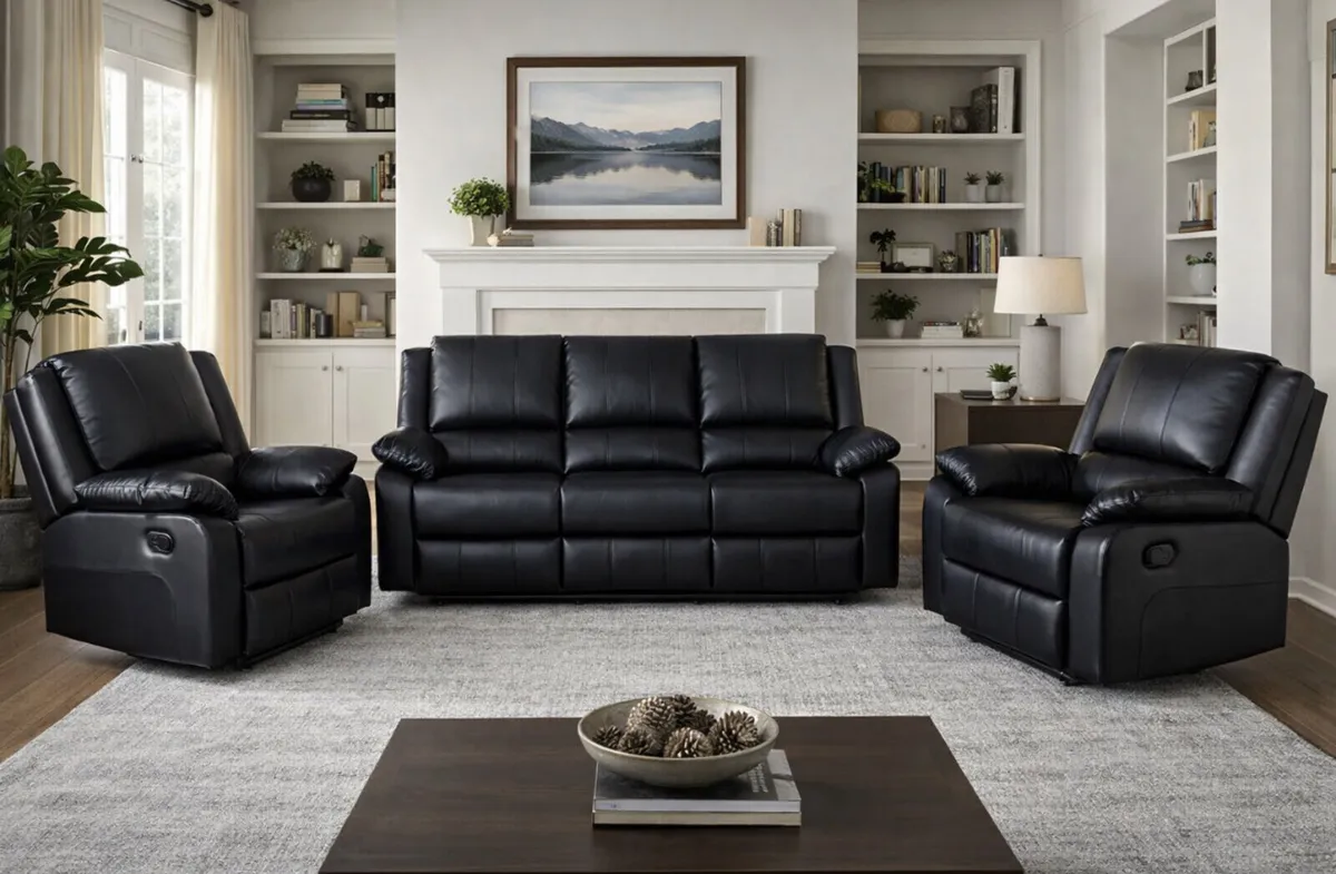 New 3+1+1 black Leather Madrid Sofa - Image 1