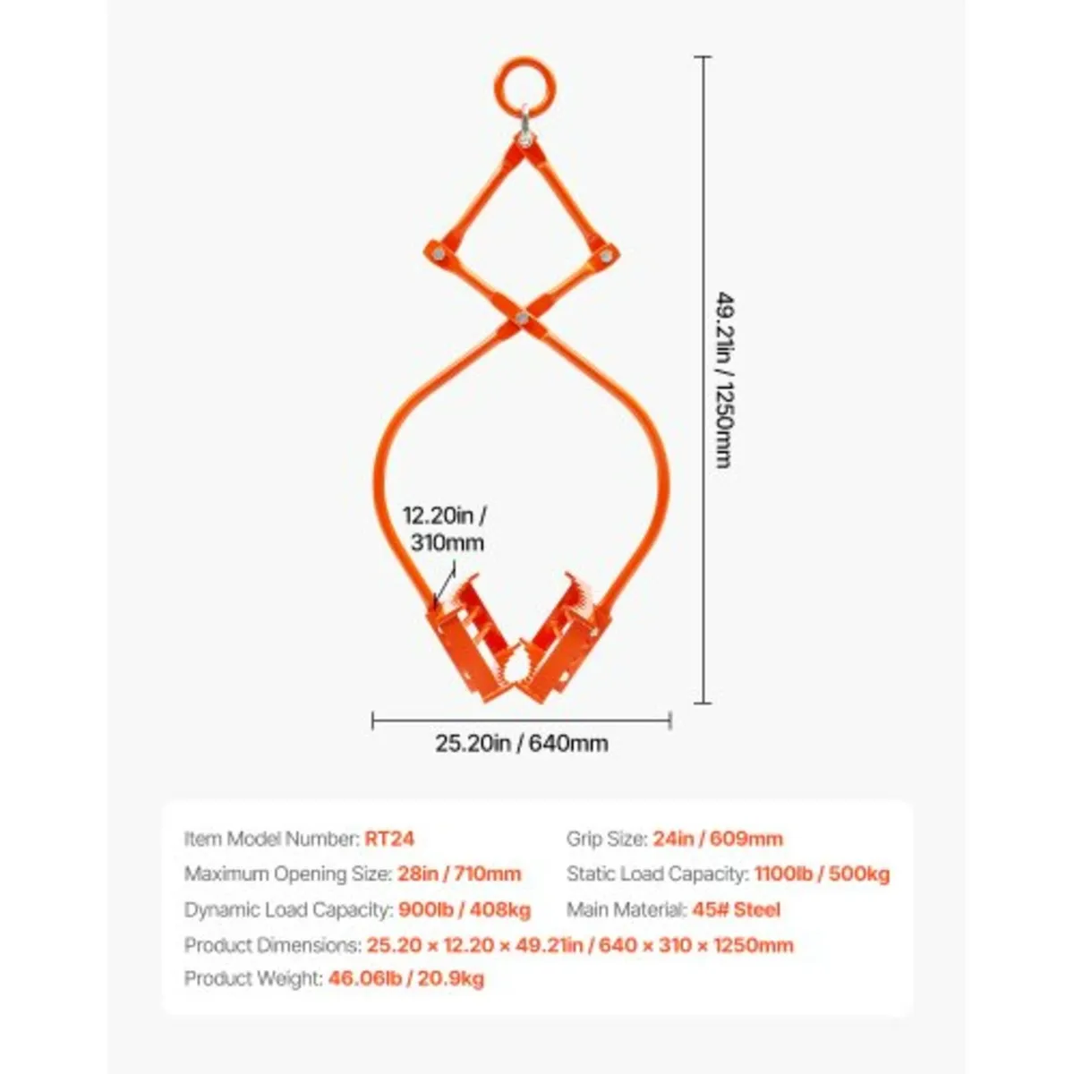 24in Stone Lifting Tongs, 2-Claw Rock Tongs, Heavy - Image 3