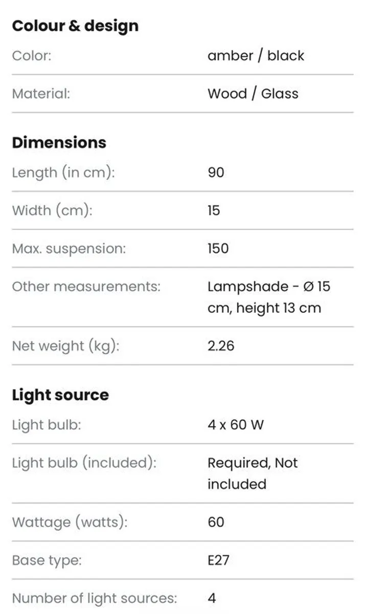 Pendant light with wooden beam and clear glass shades in amber - Image 2