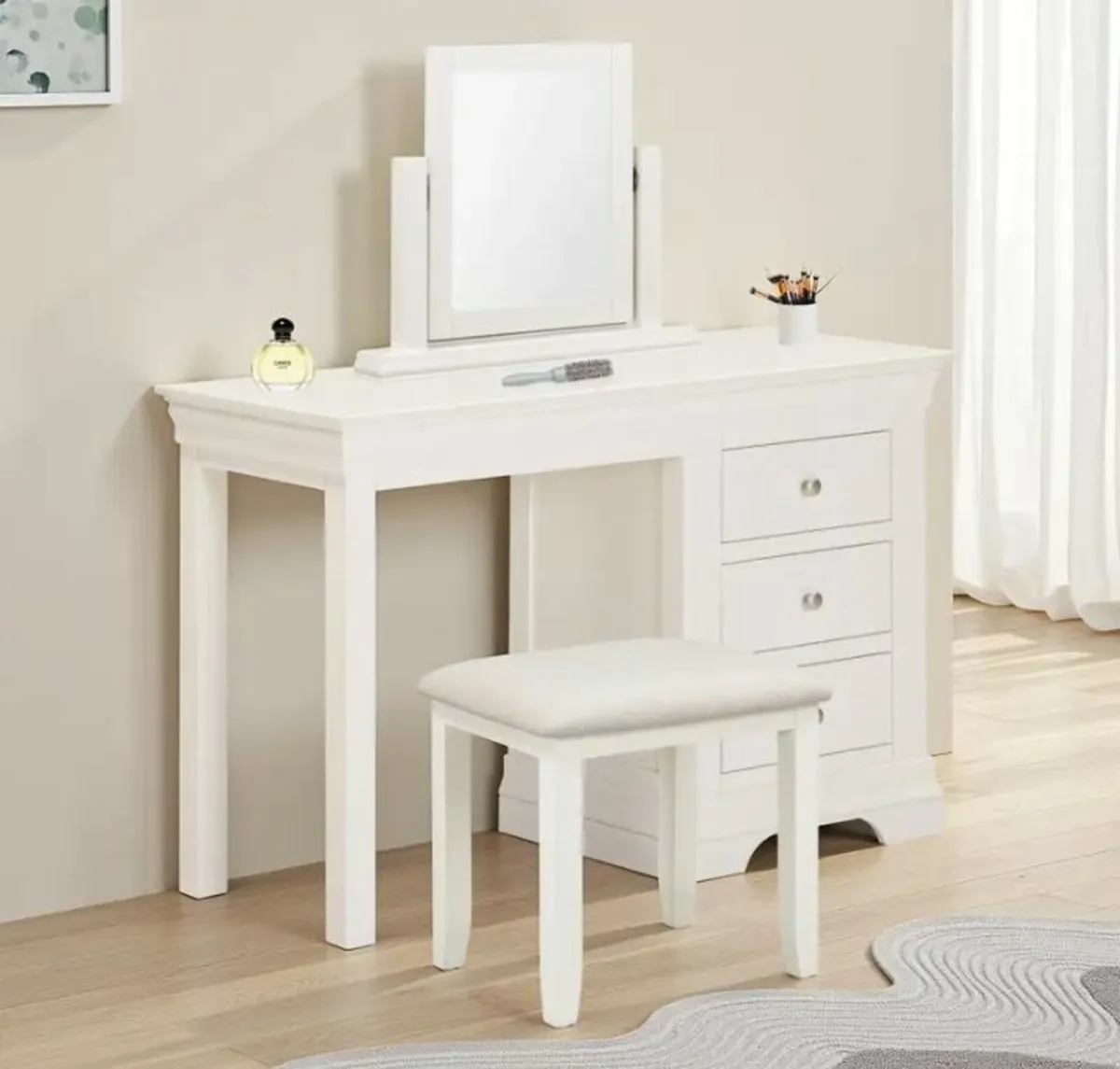 Bordeaux 3 Drawer Dressing Table Set Ivory - Image 1