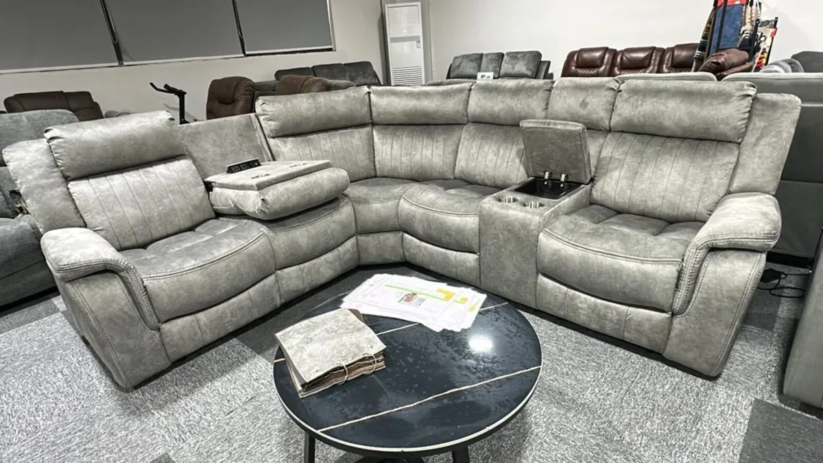 New Grey Hampton Corner Sofas Electric Recliners - Image 1