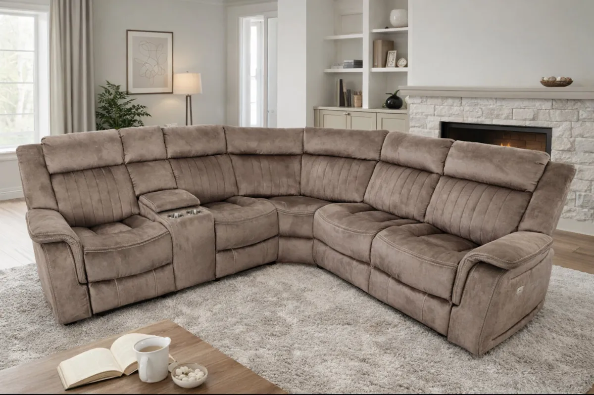 New Sand Fabric Hampton Corner Sofa Electric Rec - Image 1