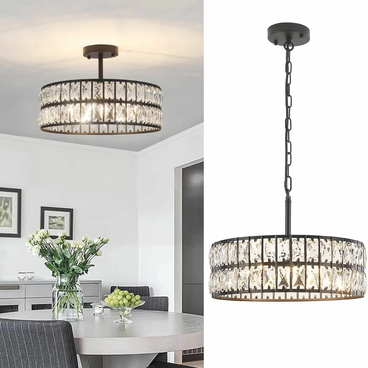 Modern Black Crystal Chandeliers 5-Light Industria - Image 1