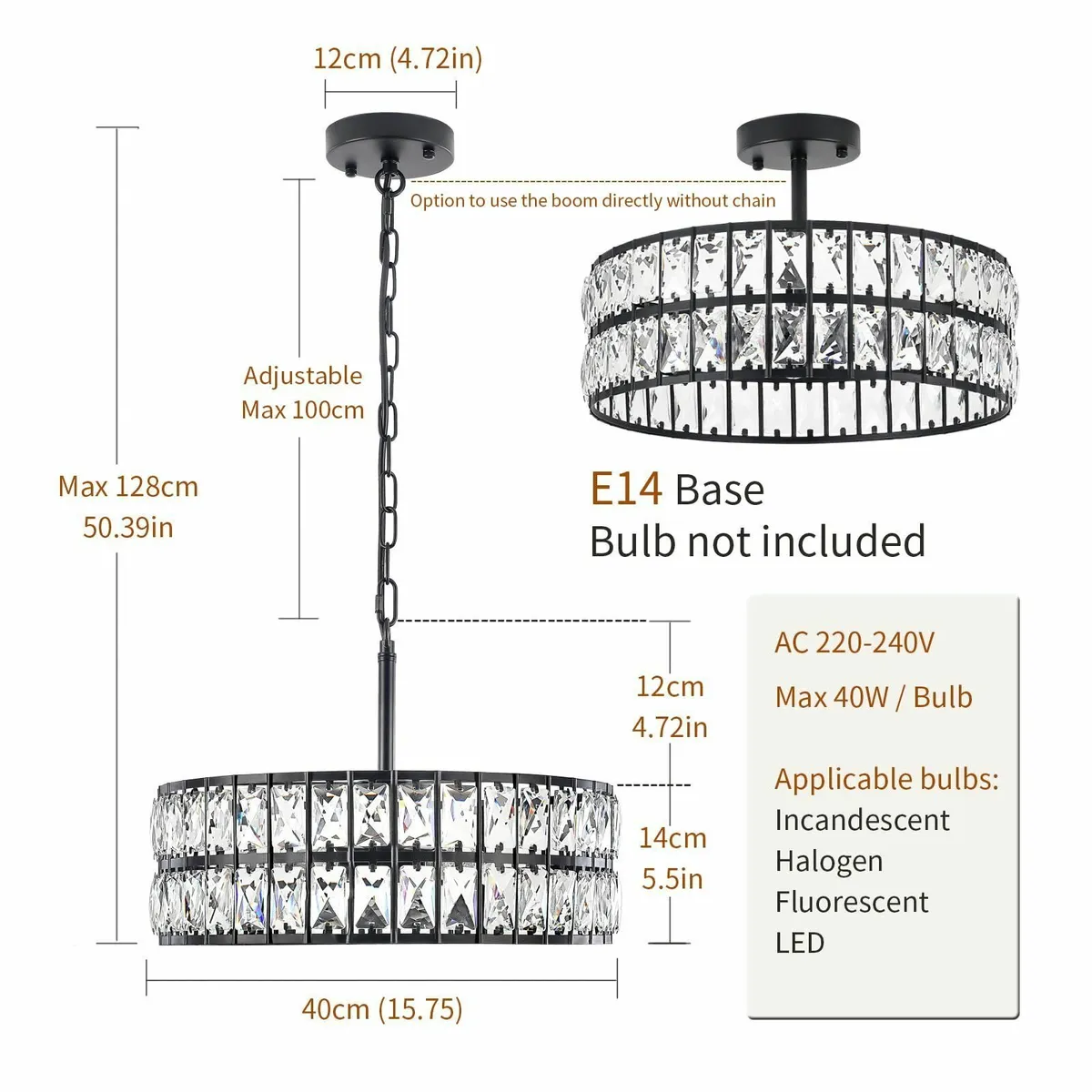 Modern Black Crystal Chandeliers 5-Light Industria - Image 3