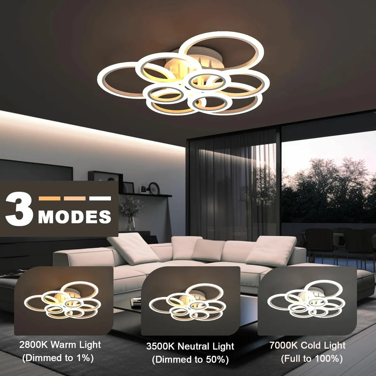 120W Living Room Lights Ceiling 9 Ring 10800lm - Image 2