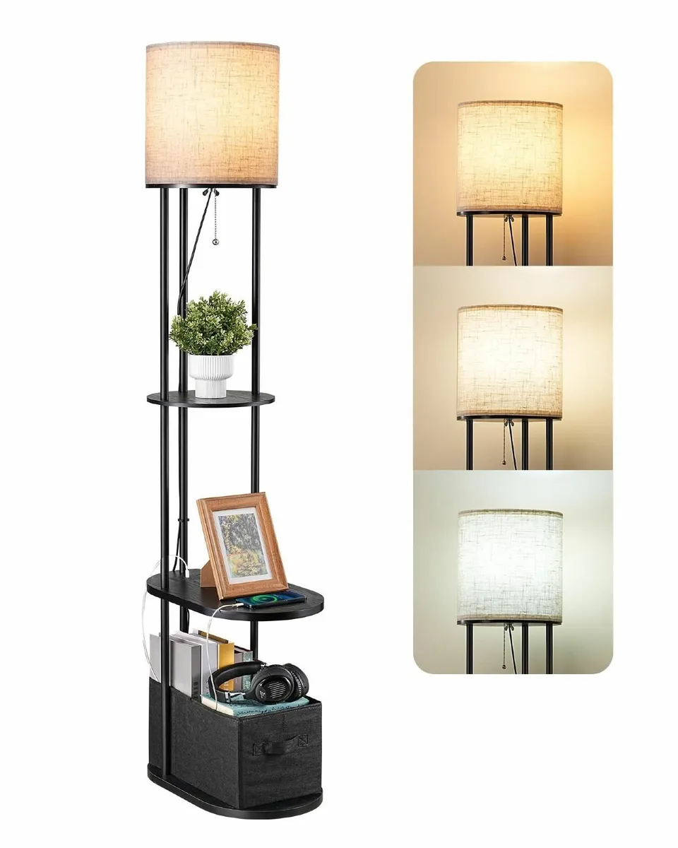 Floor Lamp with Shelves Storage Drawer 3 Color - Image 1