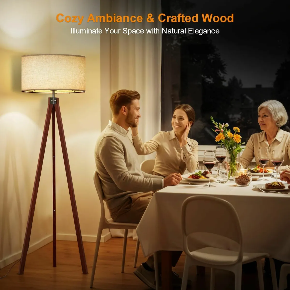 Wood Tripod Floor Lamp Mid Century Standing - Image 4