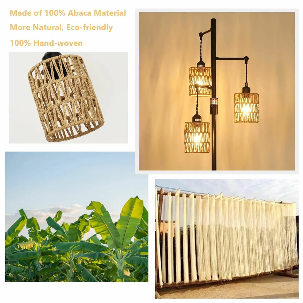 Dimmable Rattan Floor Lamp 3-Lights Boho with - Image 4