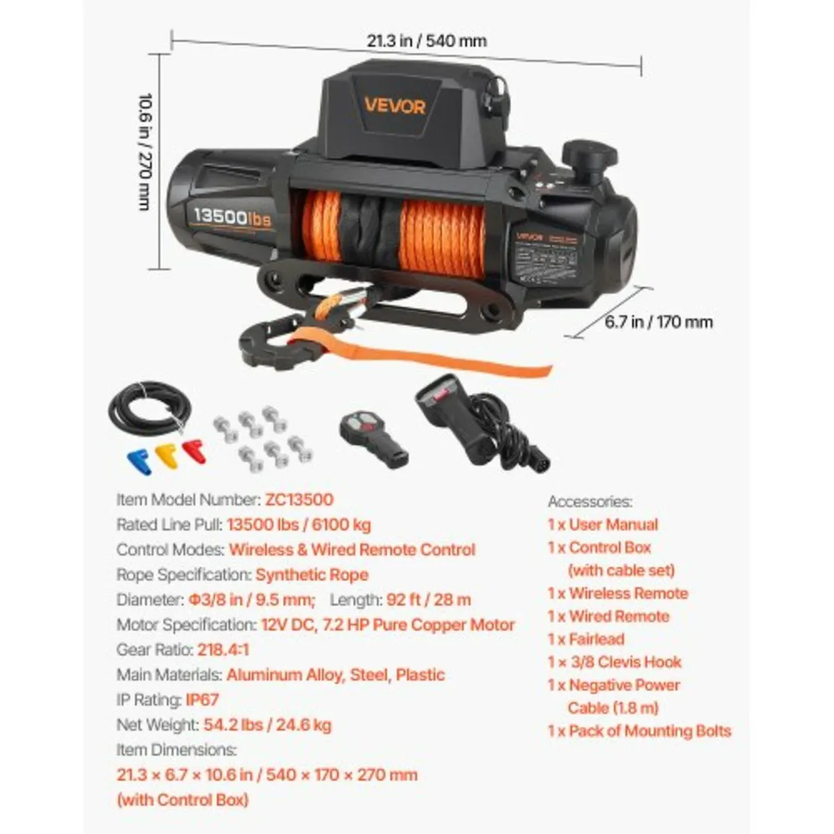 Electric Winch, 6100 kg Load Capacity, 12V DC Truc - Image 3