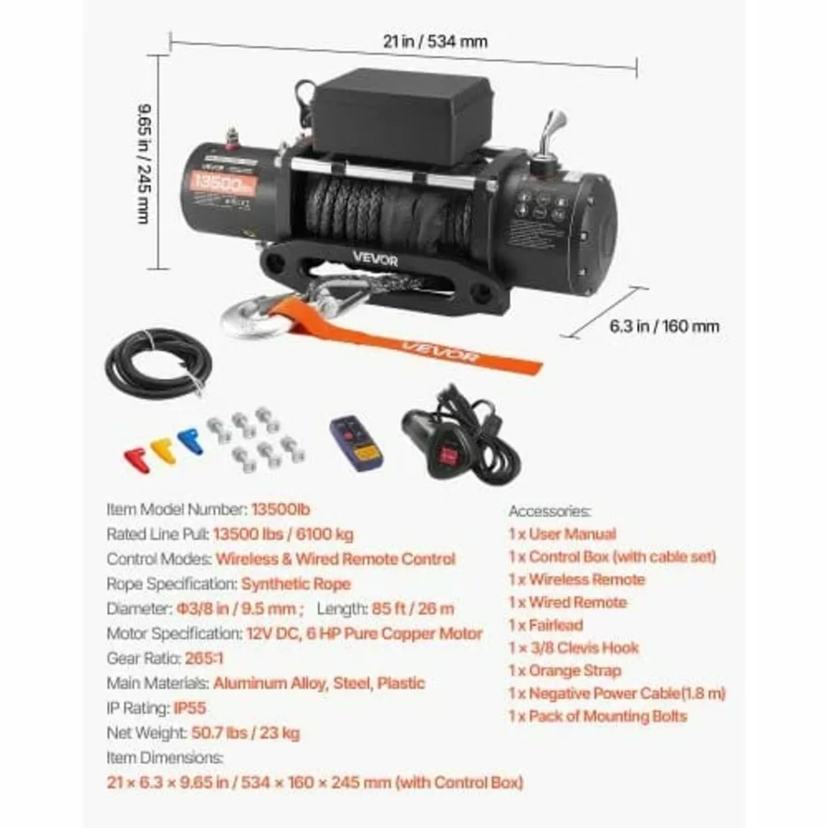 Electric Winch, 6100 kg Load Capacity, 12V DC Truc - Image 3