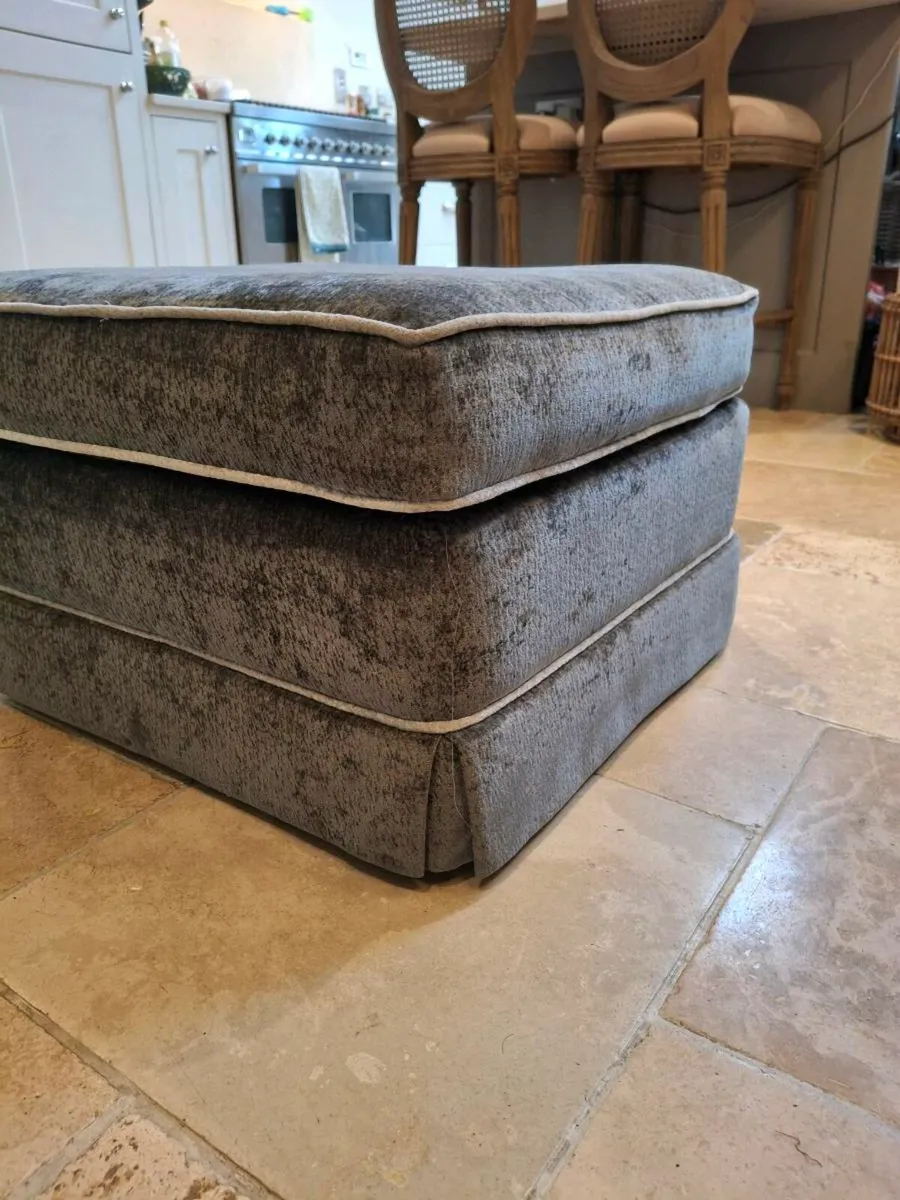 Grey Velvet Footstool - Image 1