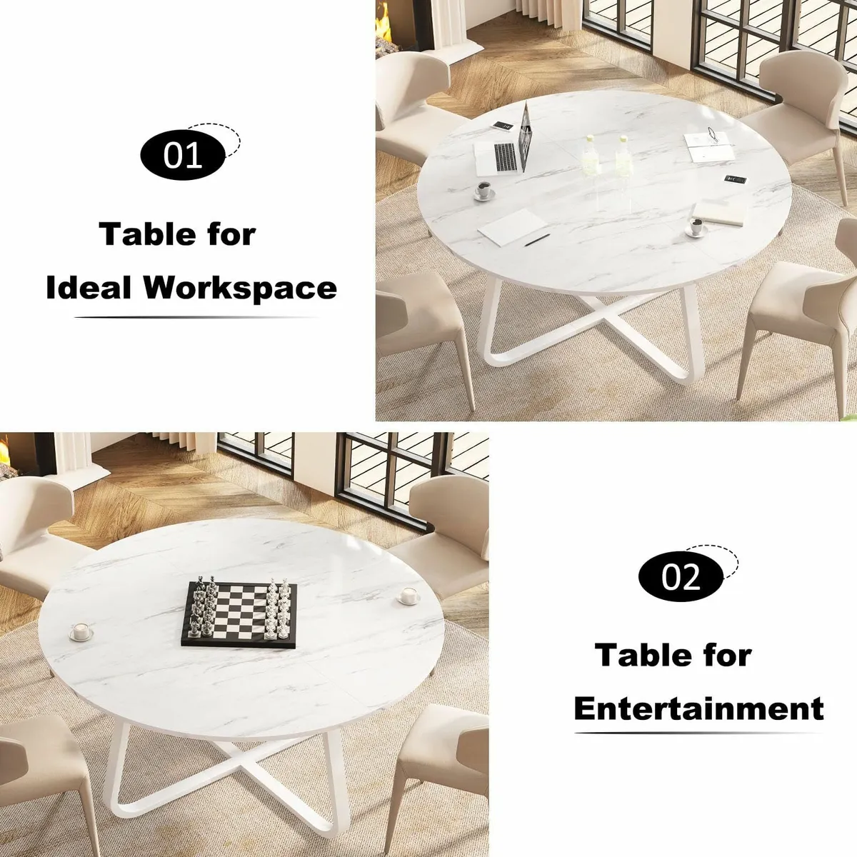 130cm Round Dining Desk Kitchen Shelf 4-6 People - Image 4