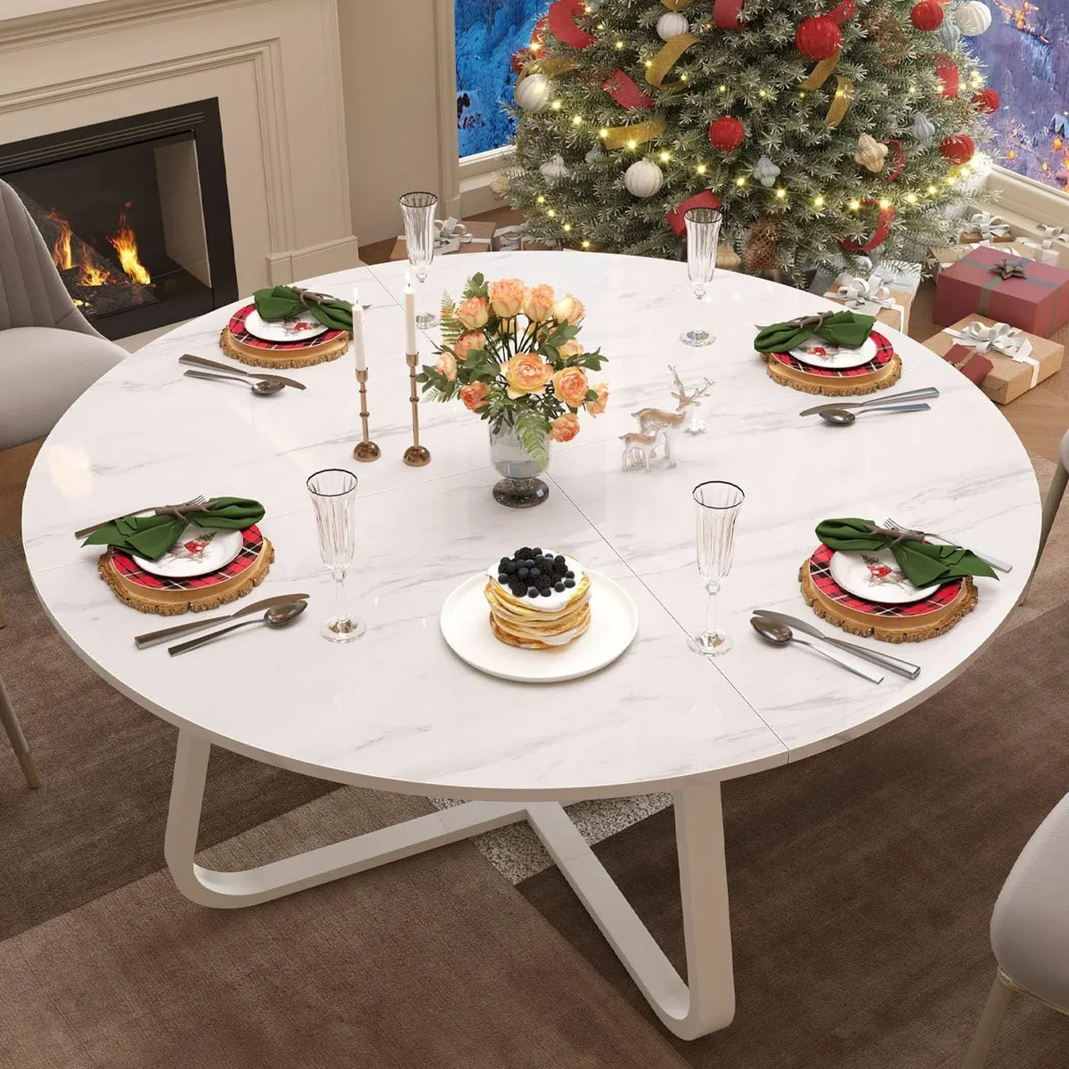 130cm Round Dining Desk Kitchen Shelf 4-6 People - Image 1