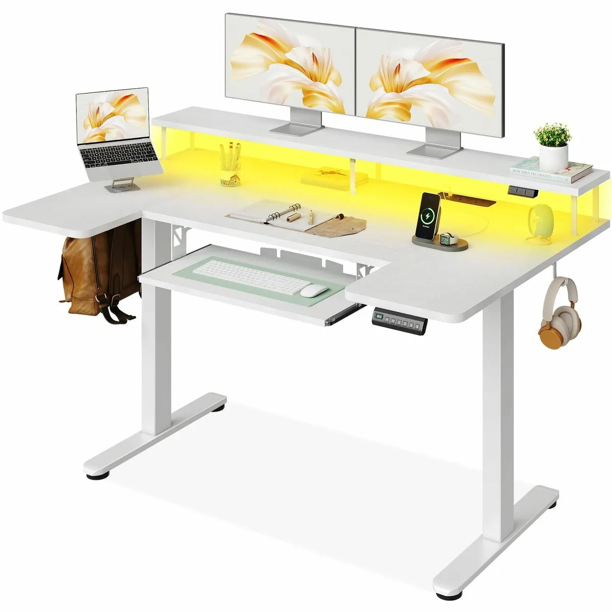 U-Shaped Electric Standing Desk with LED Lights - Image 1