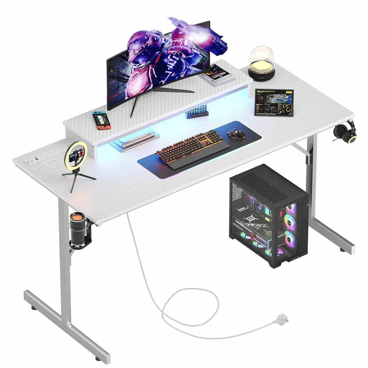 Gaming Desk 131.6 CM with Power Outlets LED Light - Image 1