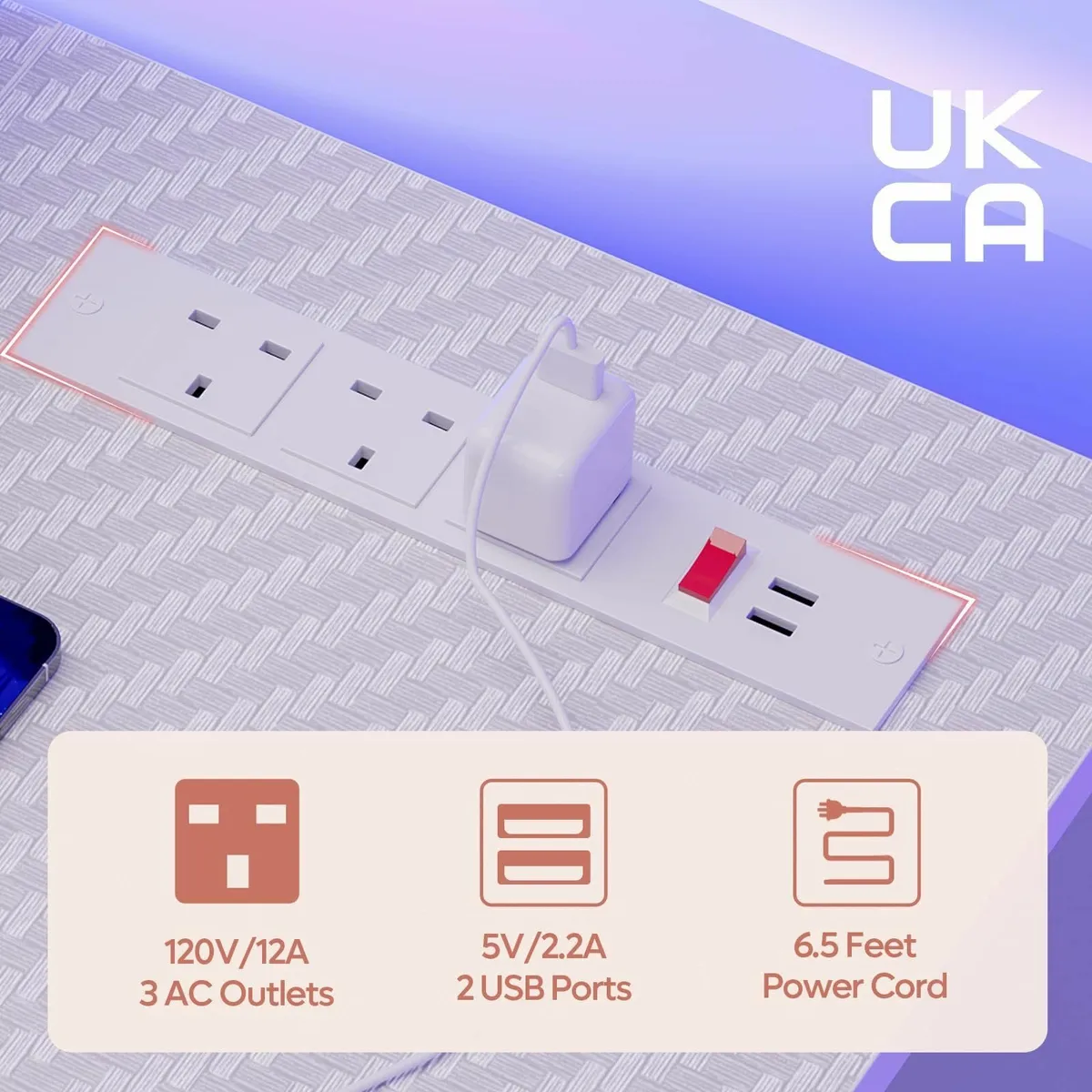 Gaming Desk 131.6 CM with Power Outlets LED Light - Image 3