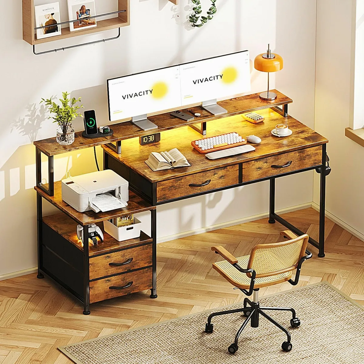 135cm Computer Desk with Power Outlet and - Image 2