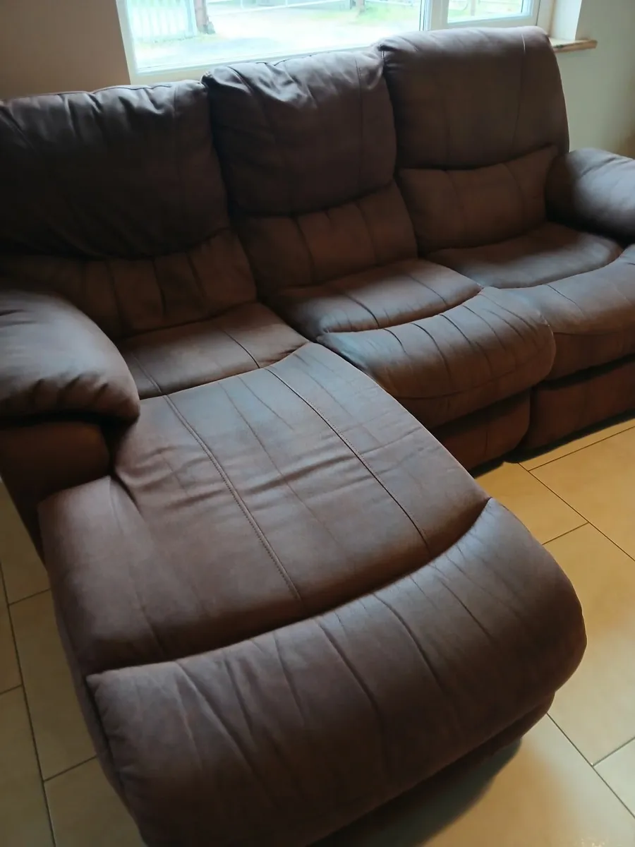 3 seater chaise brown sofa - Image 1