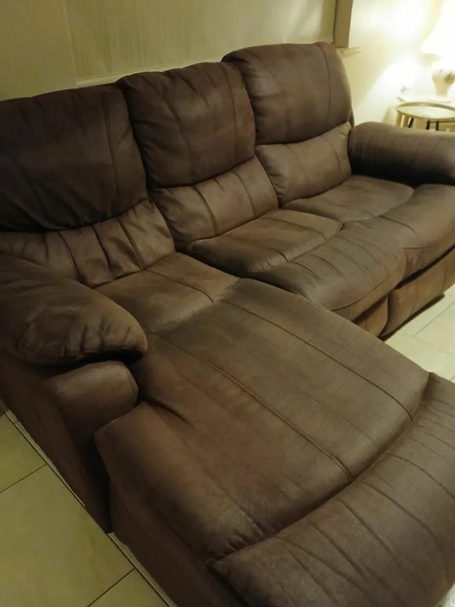 3 seater chaise brown sofa - Image 2