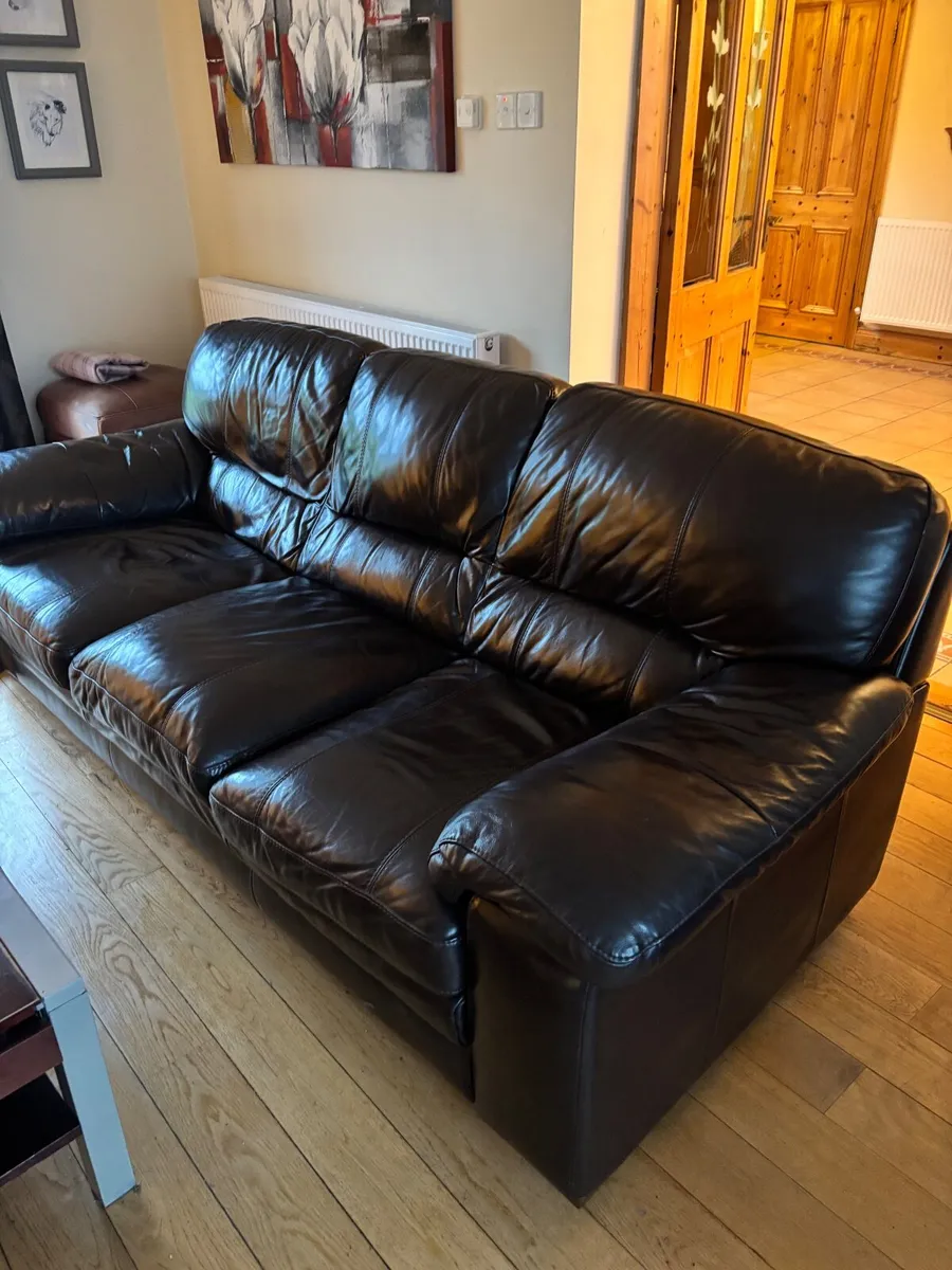 Dark Brown Leather Sofa - Image 3