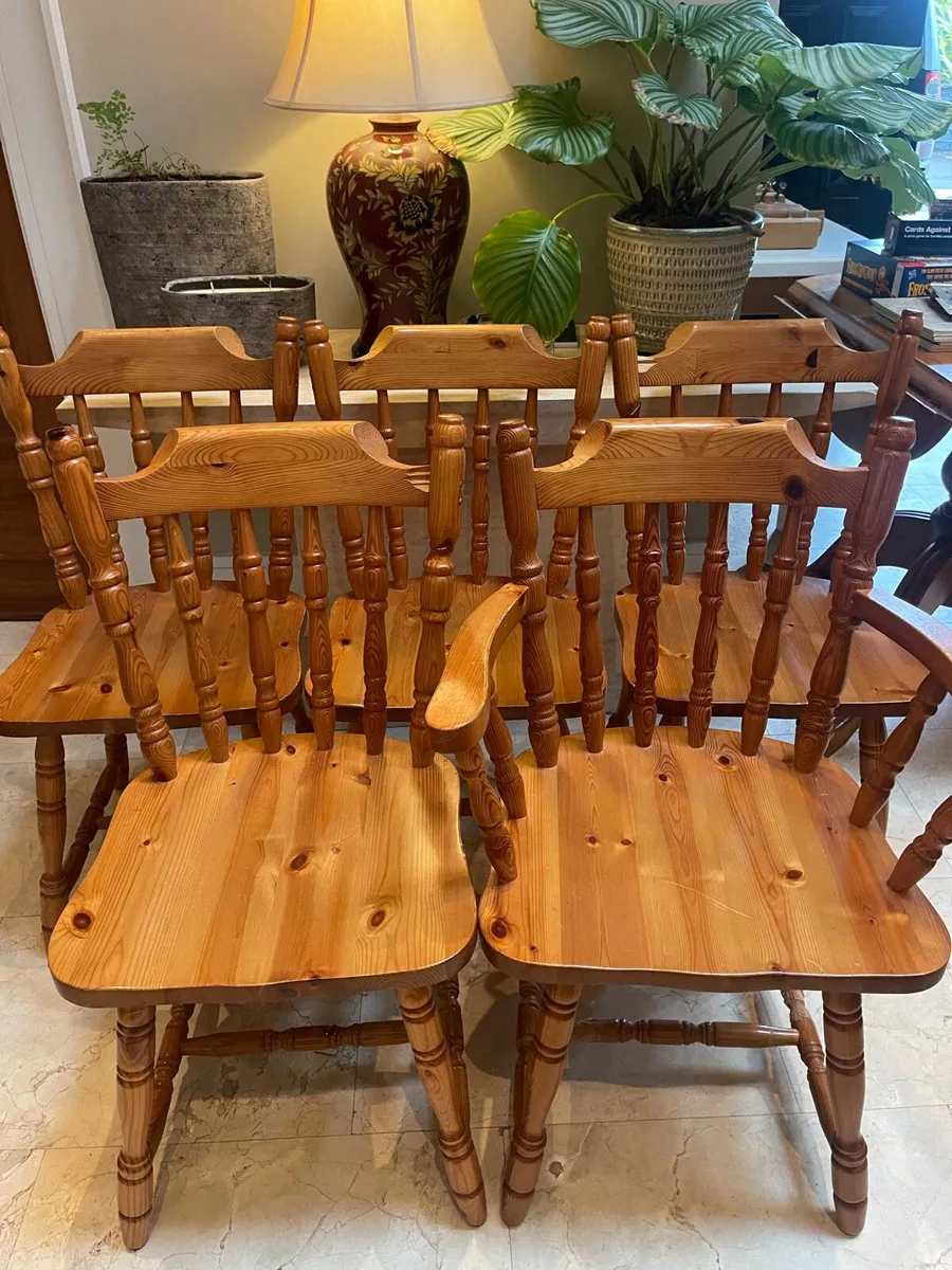 4 x Sturdy Pine Wooden Kitchen Dining Chairs - Image 1